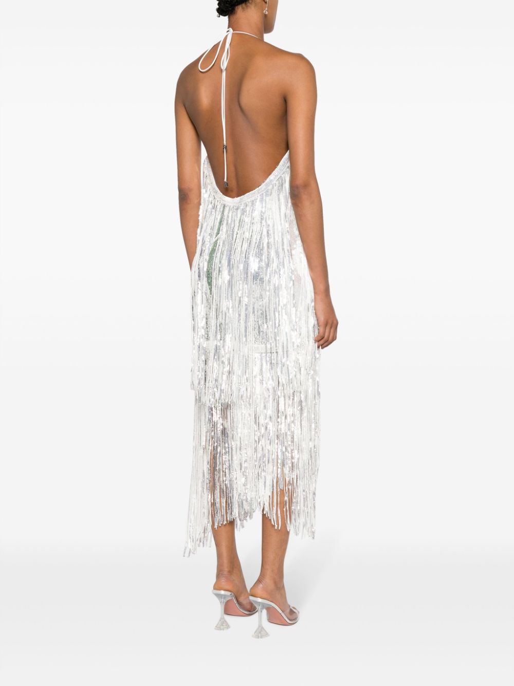 Shop Rotate Birger Christensen Sequin-fringe Midi Dress In 白色