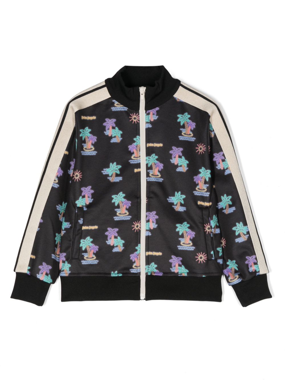 Palm Angels Kids' Neon Palms Cotton Track Jacket In Black