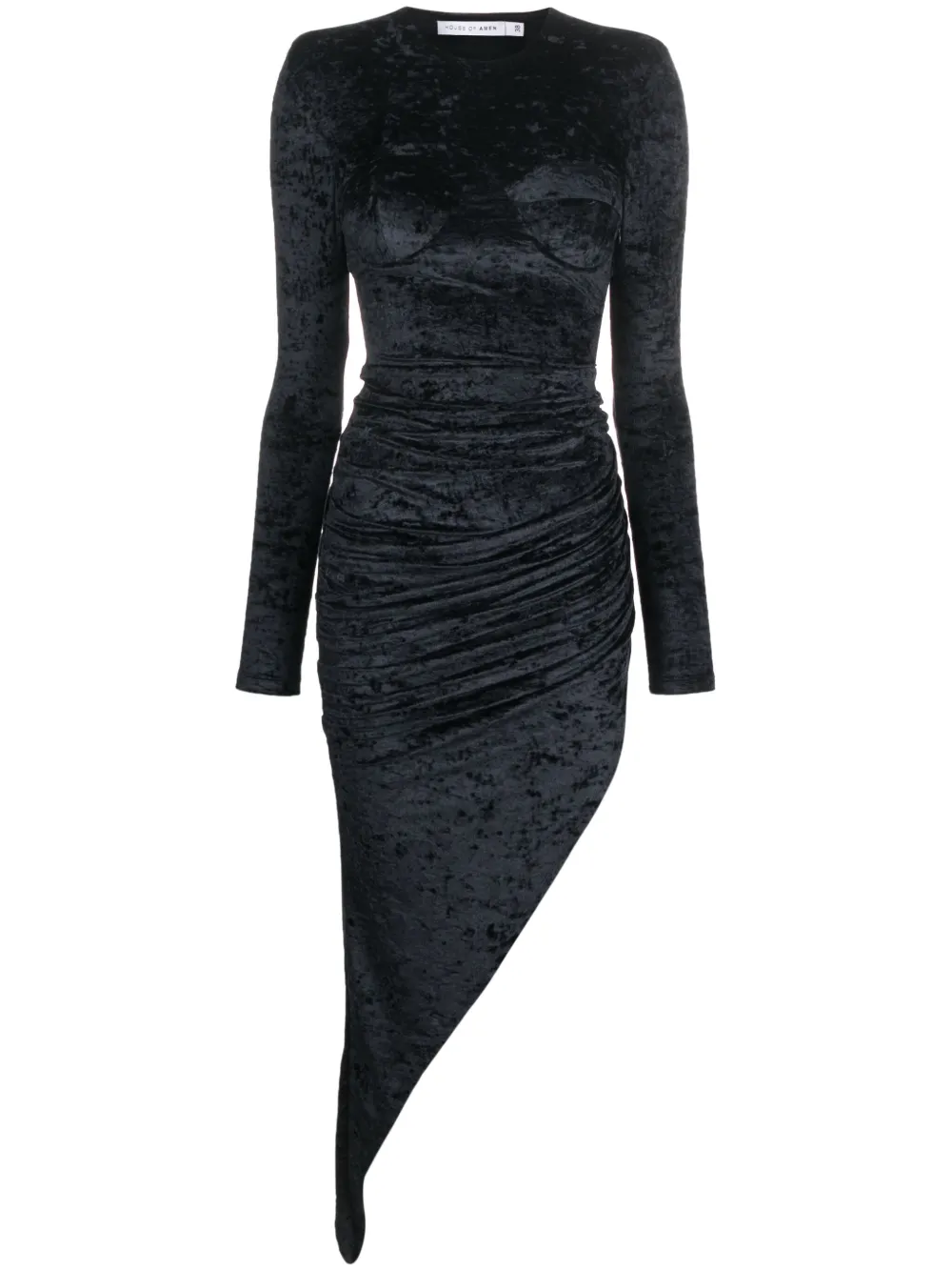 Amen Asymmetric Velvet Maxi Dress In Black