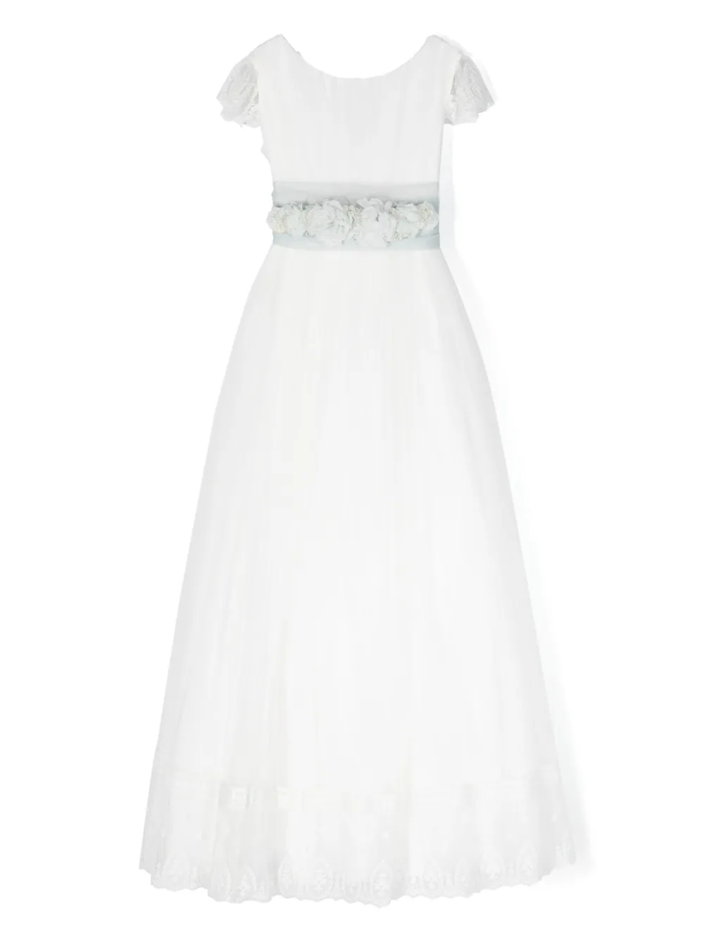 Amaya Kids' Floral-appliqué Tulle Maxi Dress In White