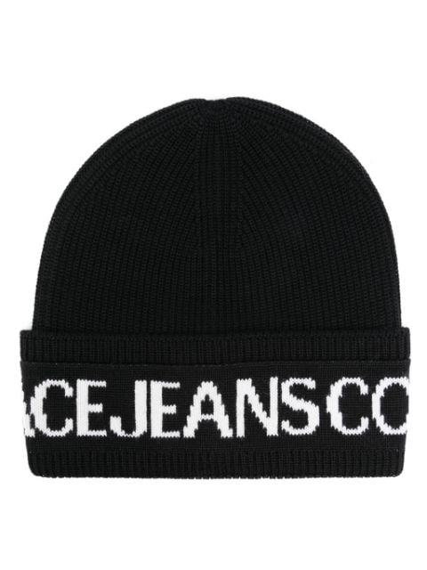 Versace Jeans Couture intarsia-knit logo ribbed-knit wool blend beanie 