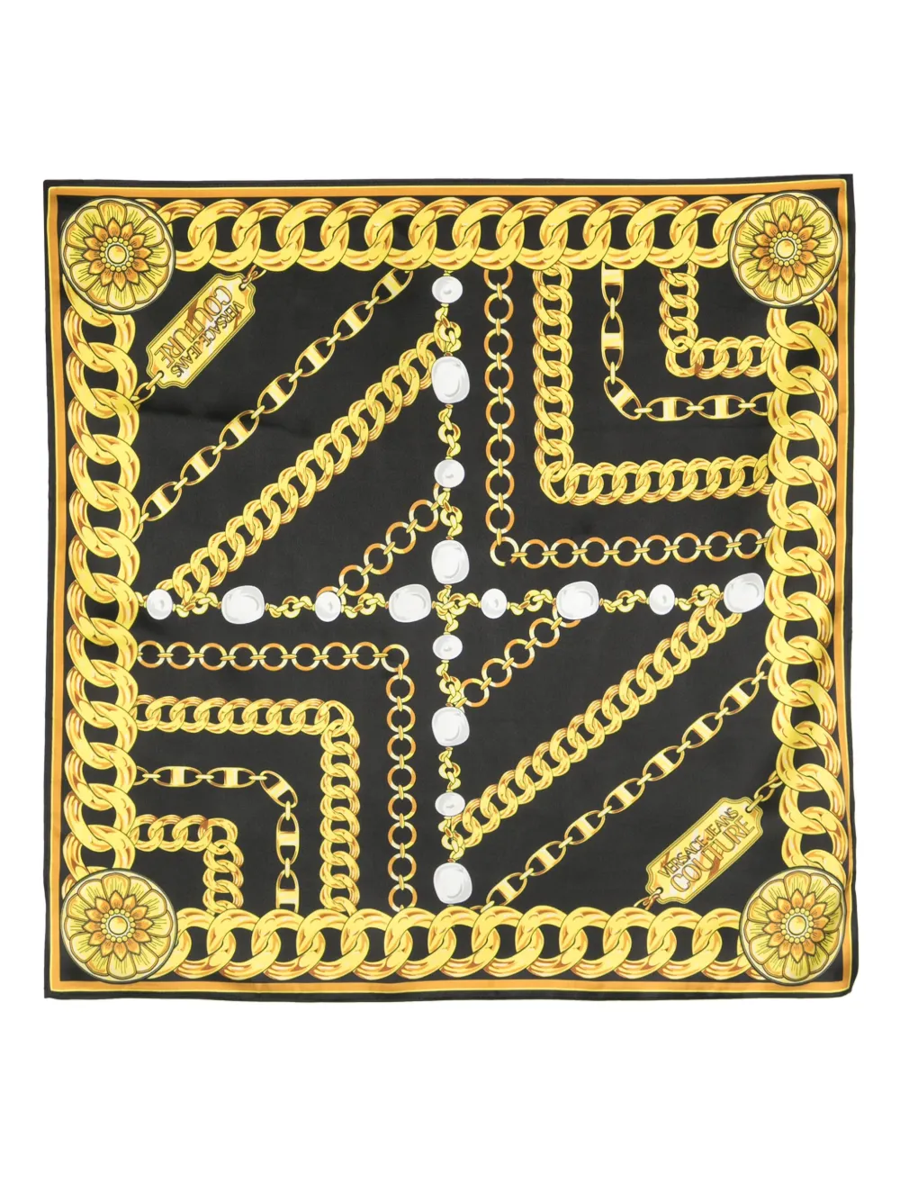 Versace Jeans Couture Chain Couture-print Silk Scarf In Black