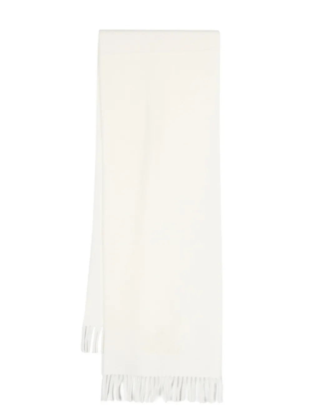 logo-embroidered fringed wool scarf