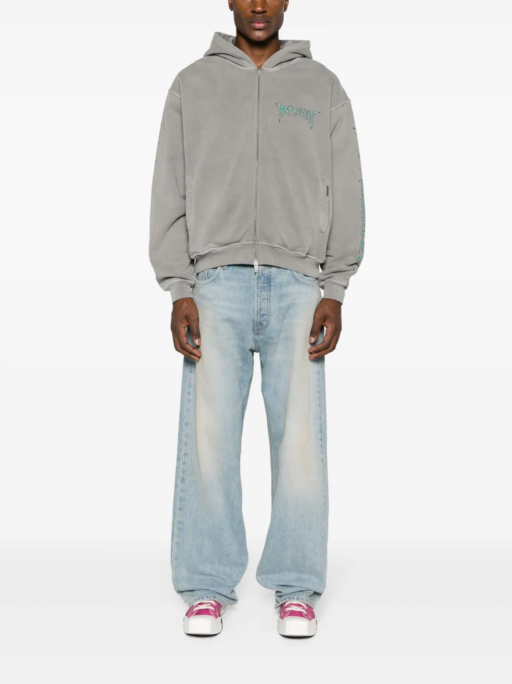 Represent Rock logo-print zipped cotton hoodie - Grijs