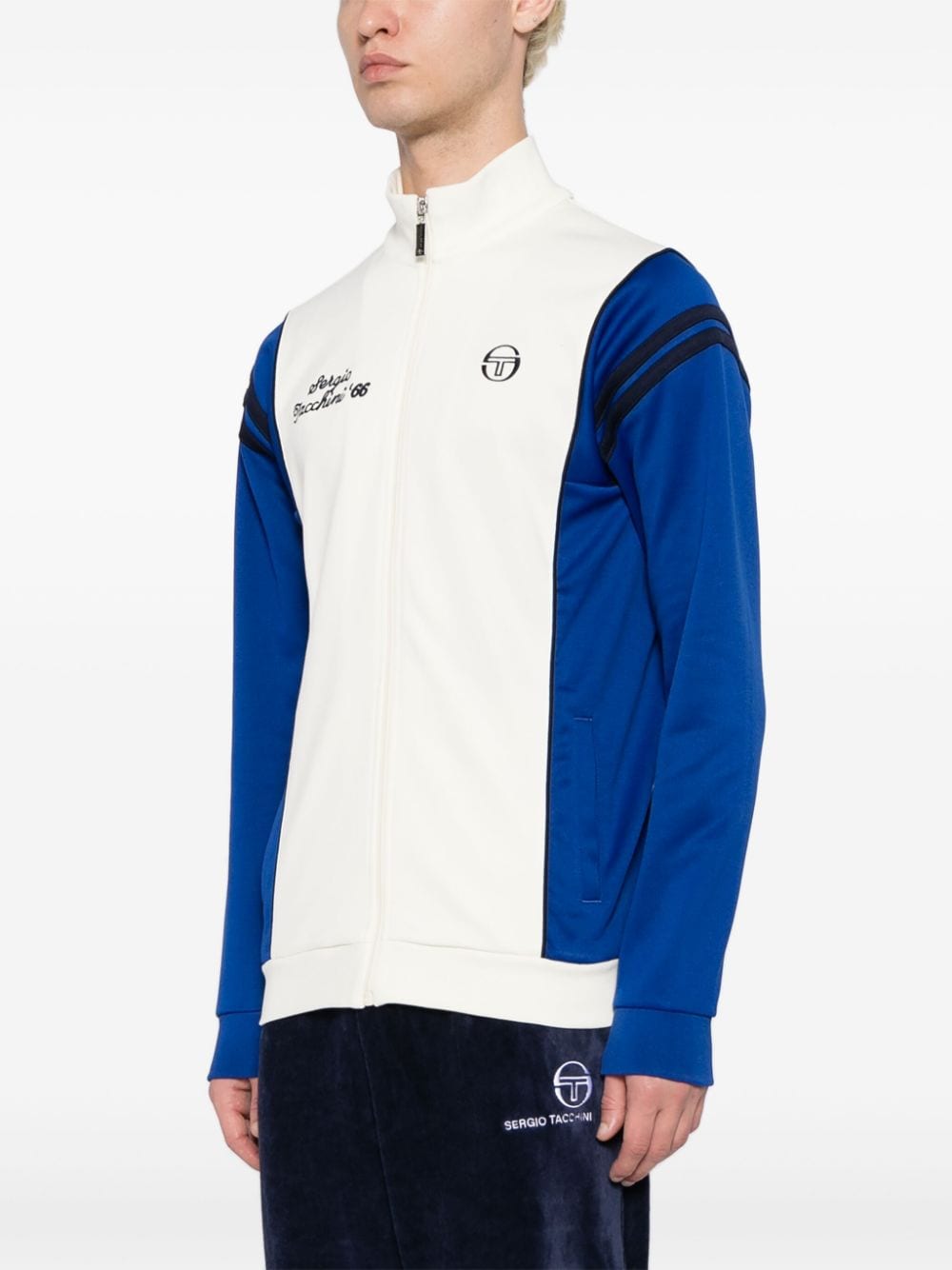 Shop Sergio Tacchini Logo-embroidered Mock-neck Jacket In Neutrals