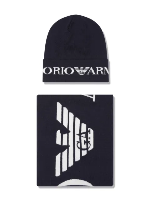 Emporio Armani Kids set gorro tejido con logo en intarsia
