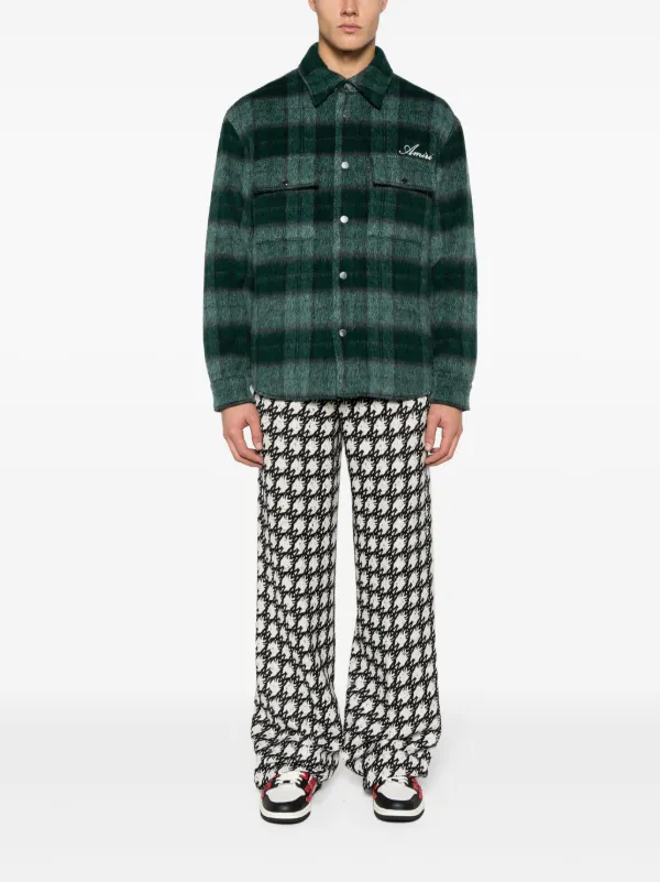 AMIRI embroidered-logo plaid-patterned Shirt Jacket | Green | FARFETCH
