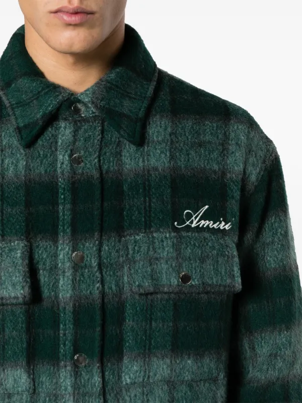 AMIRI embroidered-logo plaid-patterned Shirt Jacket | Green | FARFETCH
