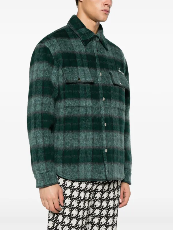 AMIRI embroidered-logo plaid-patterned Shirt Jacket | Green | FARFETCH