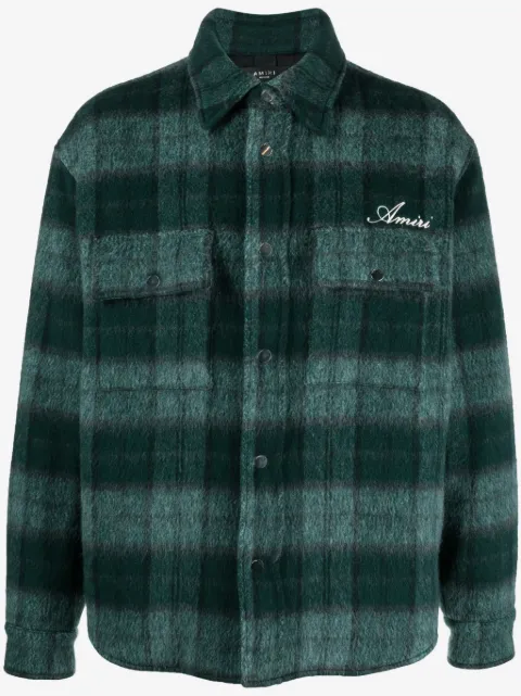 AMIRI embroidered-logo plaid-patterned shirt jacket