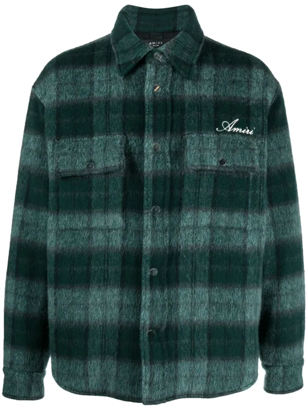 AMIRI embroidered-logo plaid-patterned Shirt Jacket | Green | FARFETCH