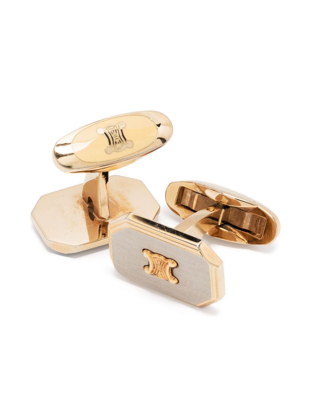 Pre-owned Celine 1980s Triomphe Plaque Cufflinks In Gold