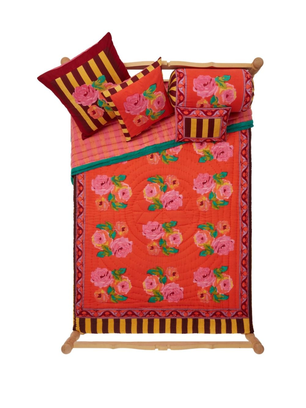Shop Lisa Corti Nizam Stripes Cotton Cushion Cover (60cm X 60cm) In Mustard Maroon