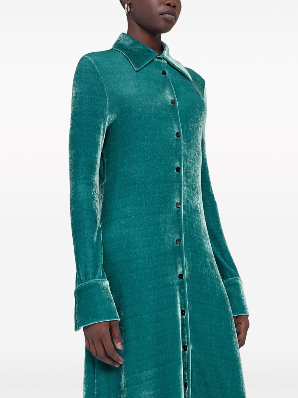 Shop Jil Sander Pointed-collar Velvet Shirtdress In Green