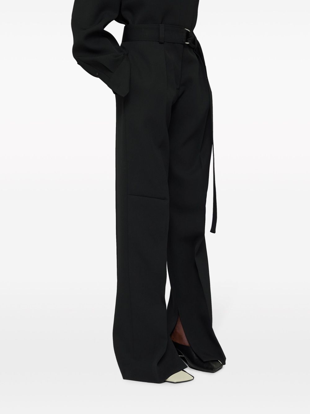 Shop Jil Sander Belted Wool Wide-leg Trousers In Black