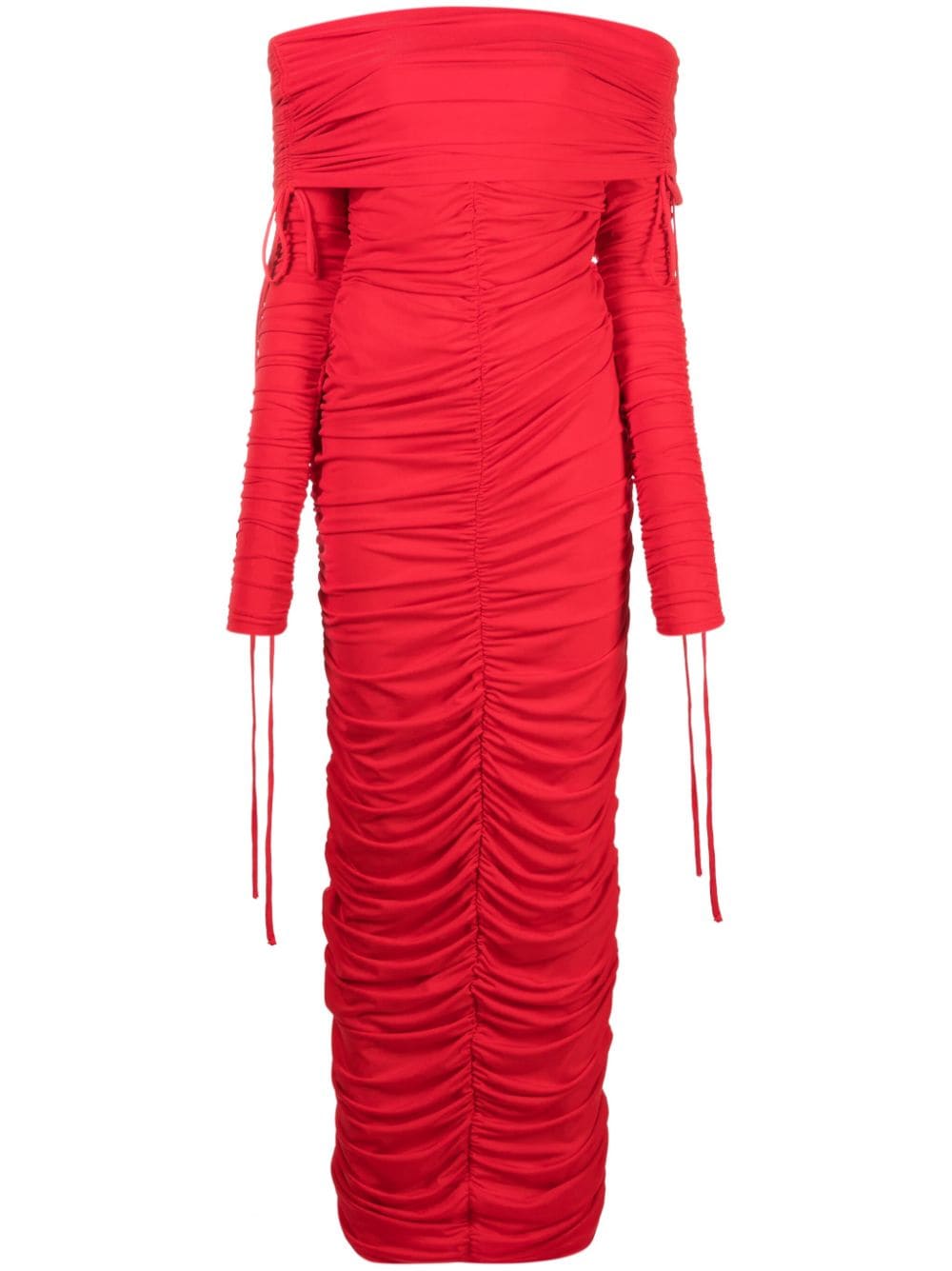 Ana Radu Off-shoulder Draped Long Dress In Red
