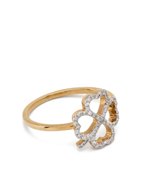 Yvonne Léon anillo Bague Fil Trèfle en oro amarillo de 18kt con diamantes
