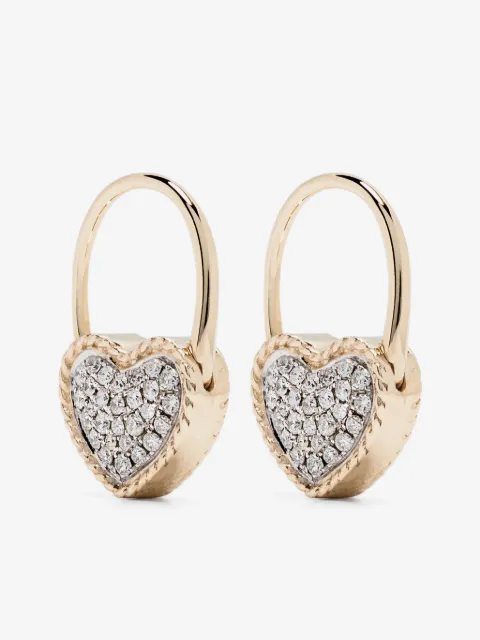 Yvonne Léon 9kt yellow gold Creole Cadenas Coeur diamond earring