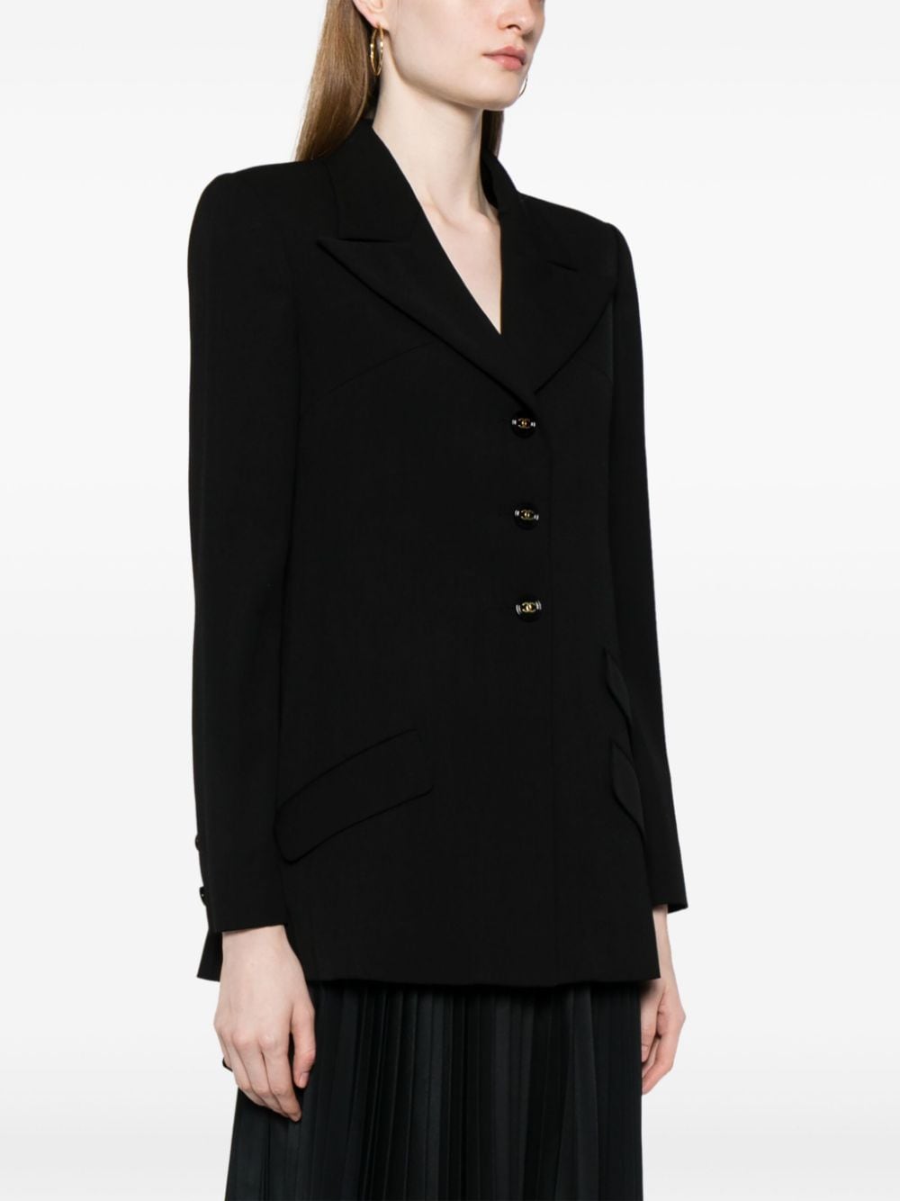 Pre-owned Chanel 单排扣羊毛西装夹克（1990年代典藏款） In Black