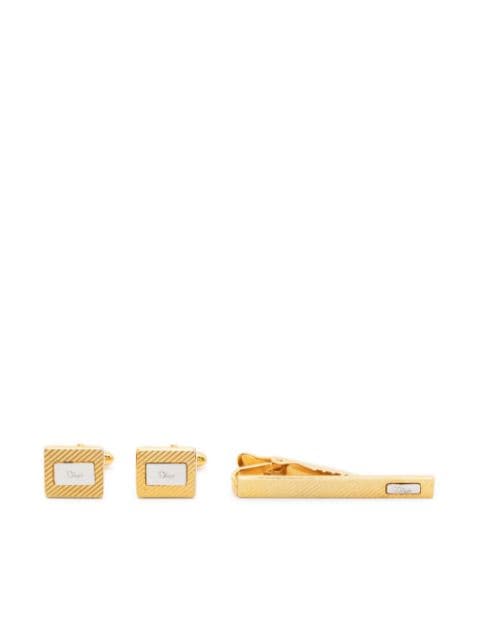 1990s logo-engraved tie clip and cufflinks set