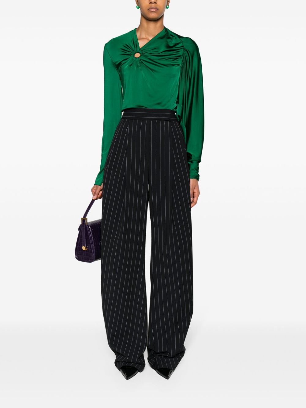 Victoria Beckham gathered-detail asymmetric draped blouse - Groen