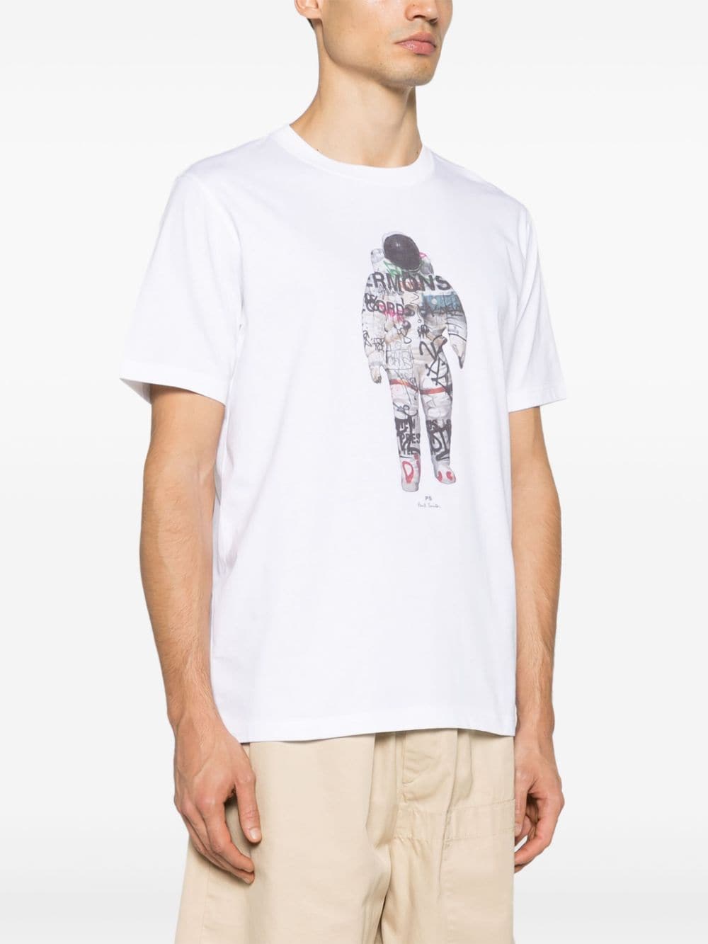Shop Ps By Paul Smith Astronaut-print Cotton T-shirt In White
