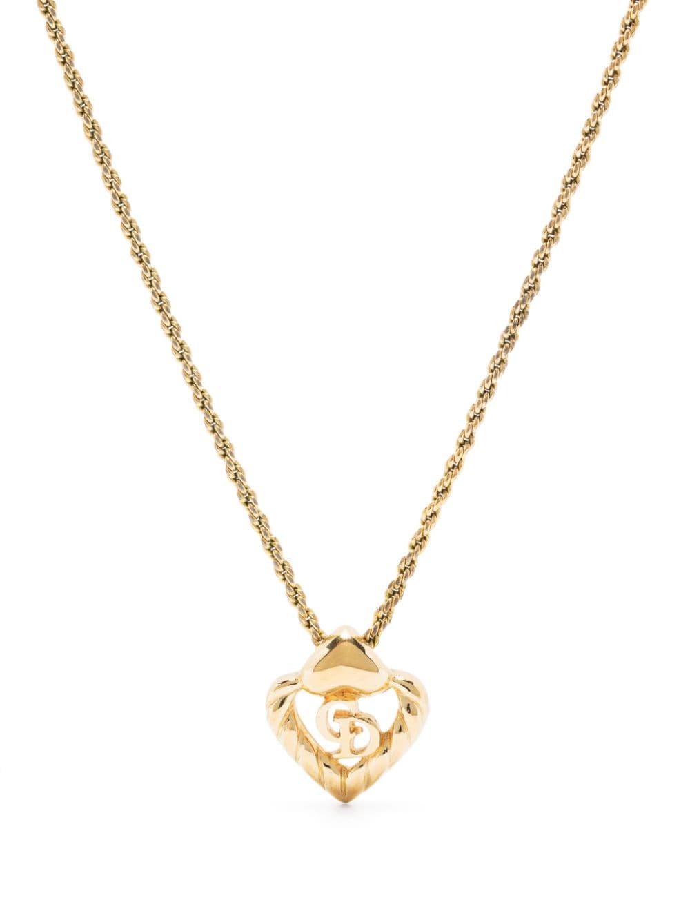 Pre-owned Dior 1990s  Cd Heart Charm Necklace In Gold