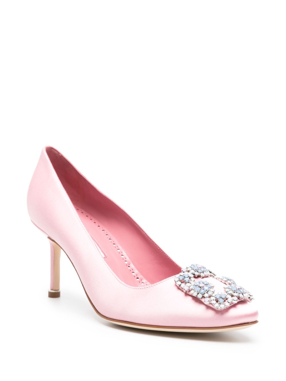 Manolo Blahnik Hangisi 70mm crystal-embellished silk-satin pumps - Roze