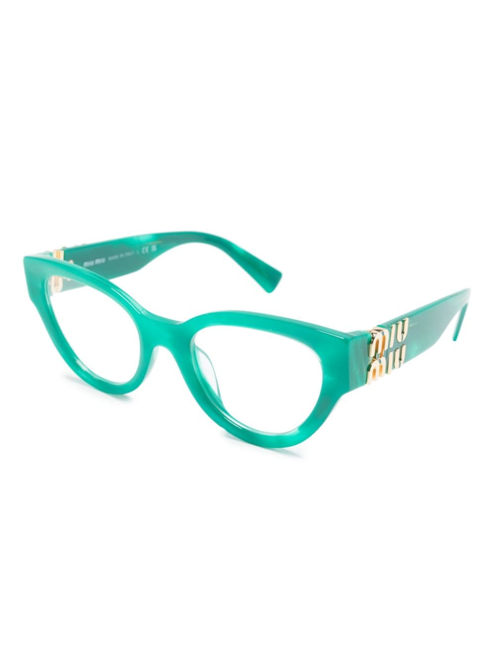 Shop Miu Miu Logo-lettering Cat-eye Glasses In Green