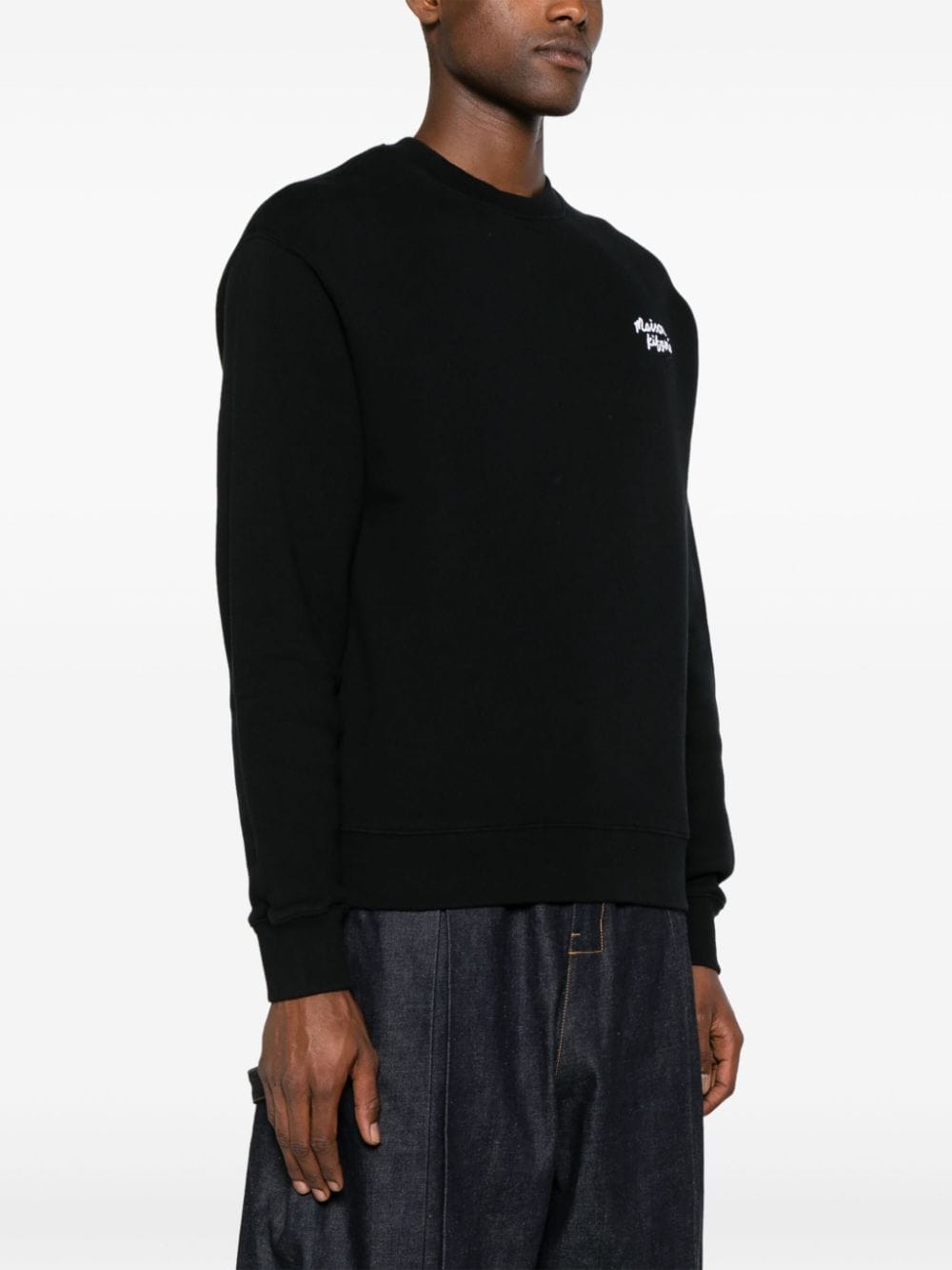 Shop Maison Kitsuné Logo-embroidered Cotton Sweatshirt In Black