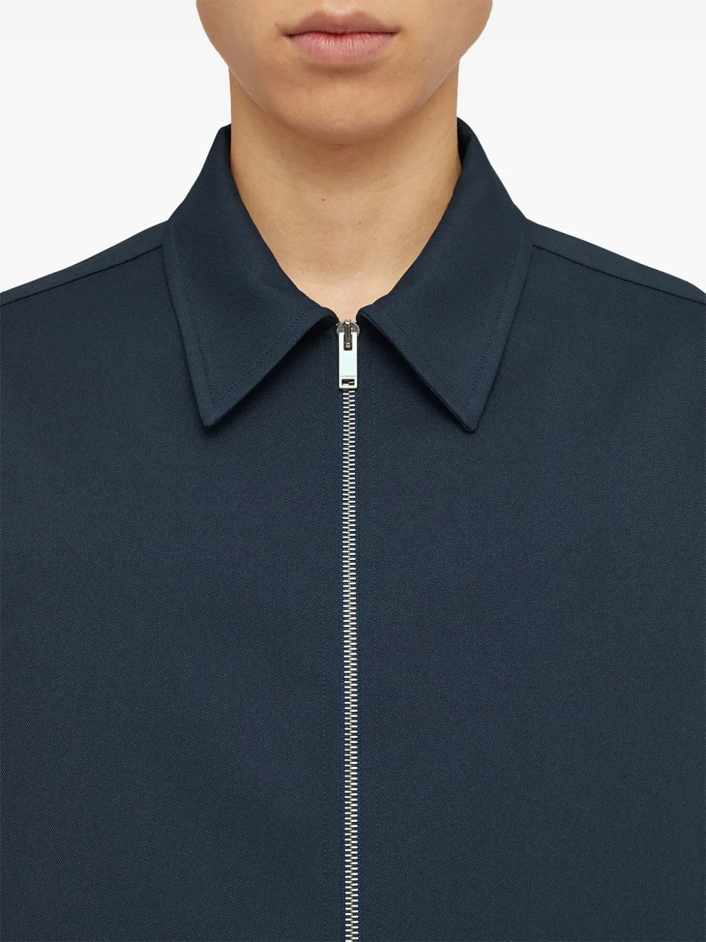 zip-fastening crepe-texture shirt