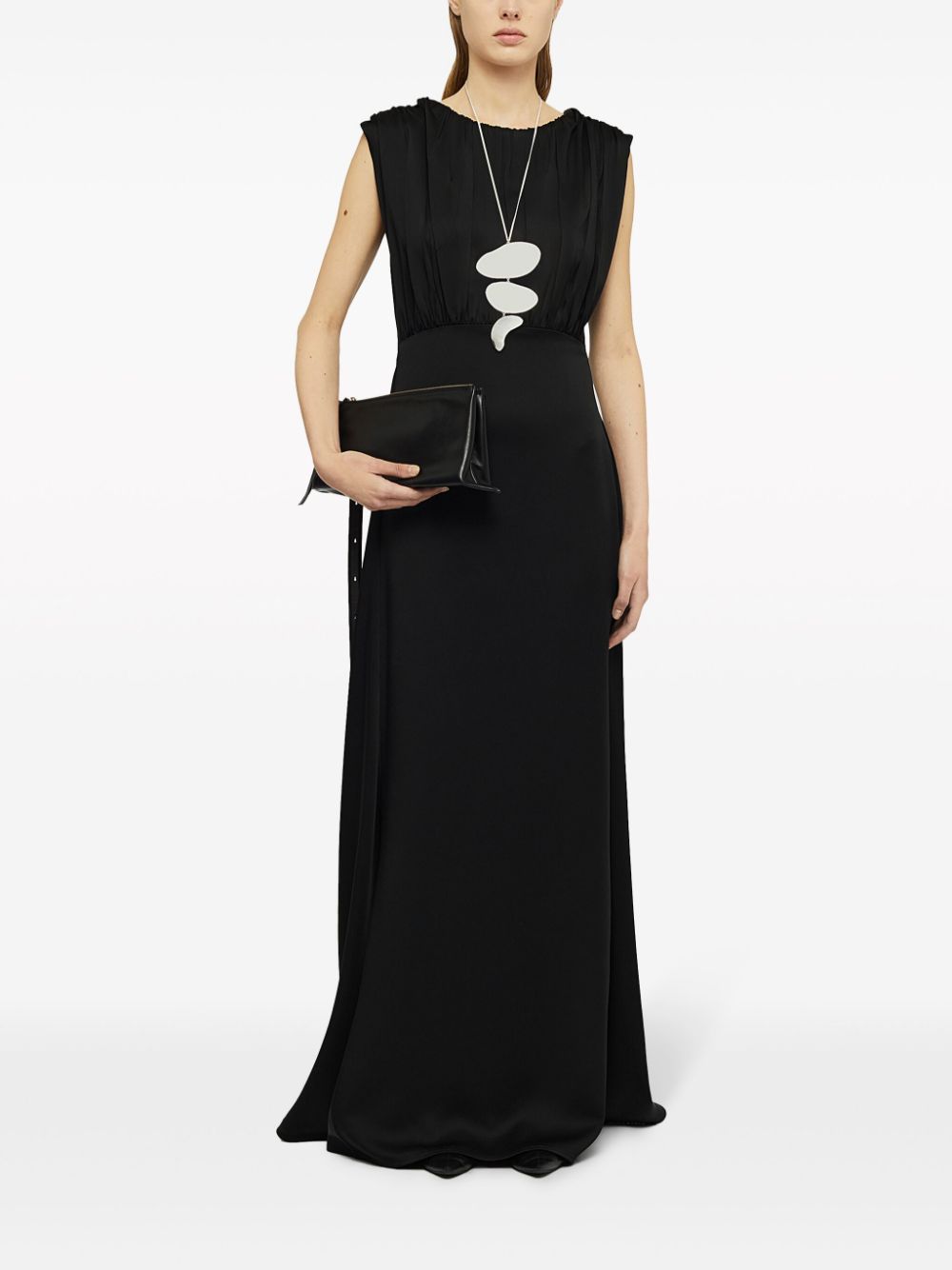 Shop Jil Sander Gathered Sleeveless Gown In Black