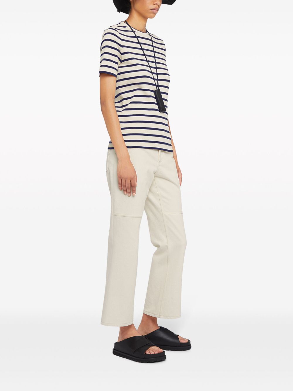 Shop Jil Sander Flared Cotton Trousers In White