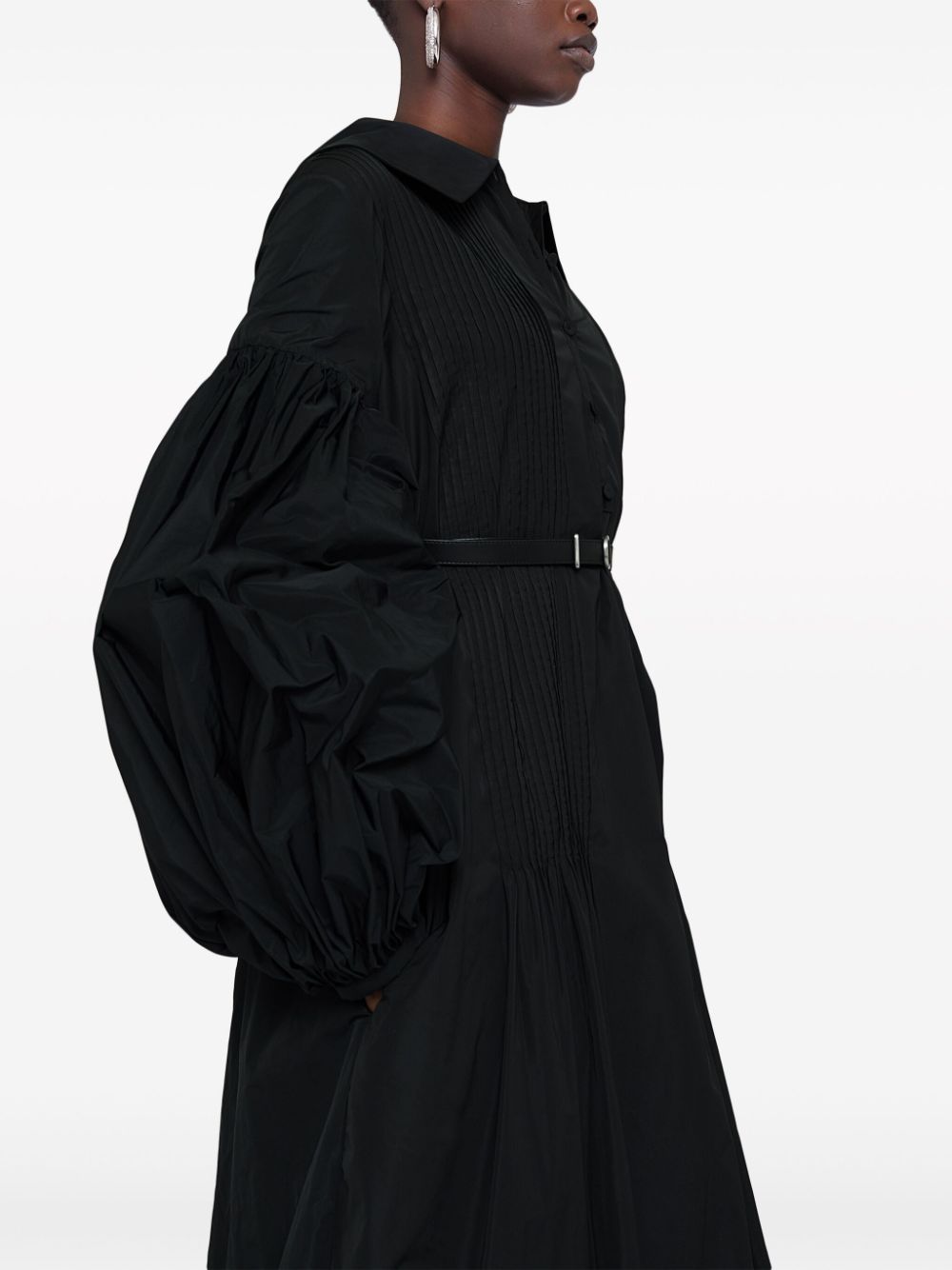 Shop Jil Sander Pintucked Belted Midi Dress In Black