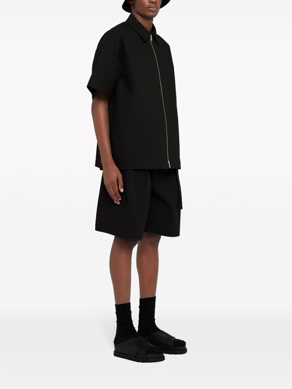 Jil Sander Overhemd met ritssluiting en korte mouwen Zwart