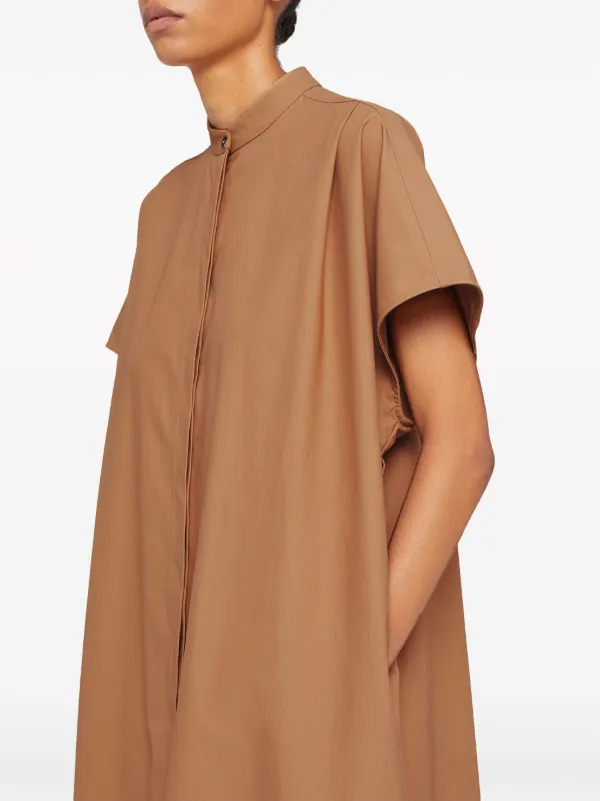 Jil Sander Collarless Belted Shirt Dress | Brown | FARFETCH