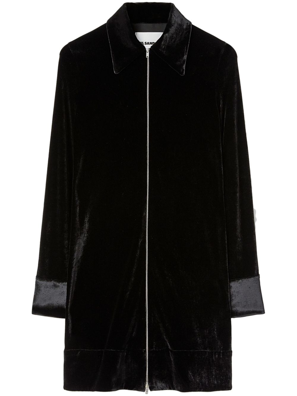 Jil Sander Zip-up Velvet Shirtdress In Black