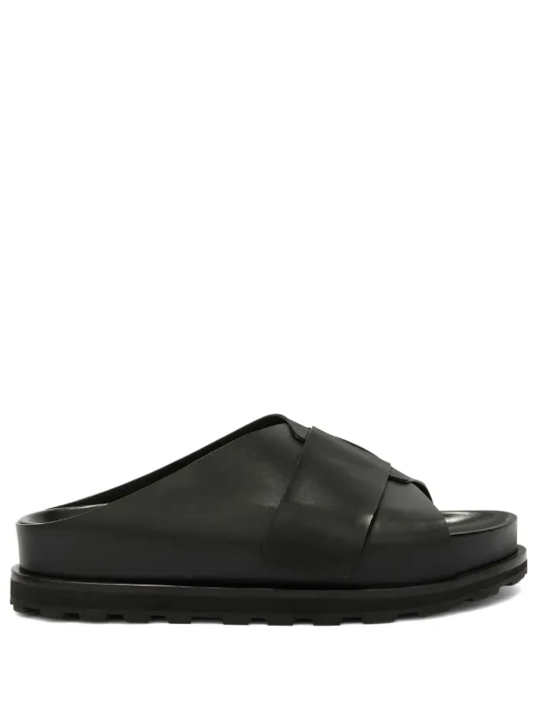 Jil Sander スリッポン レザーサンダル | ブラック | FARFETCH JP