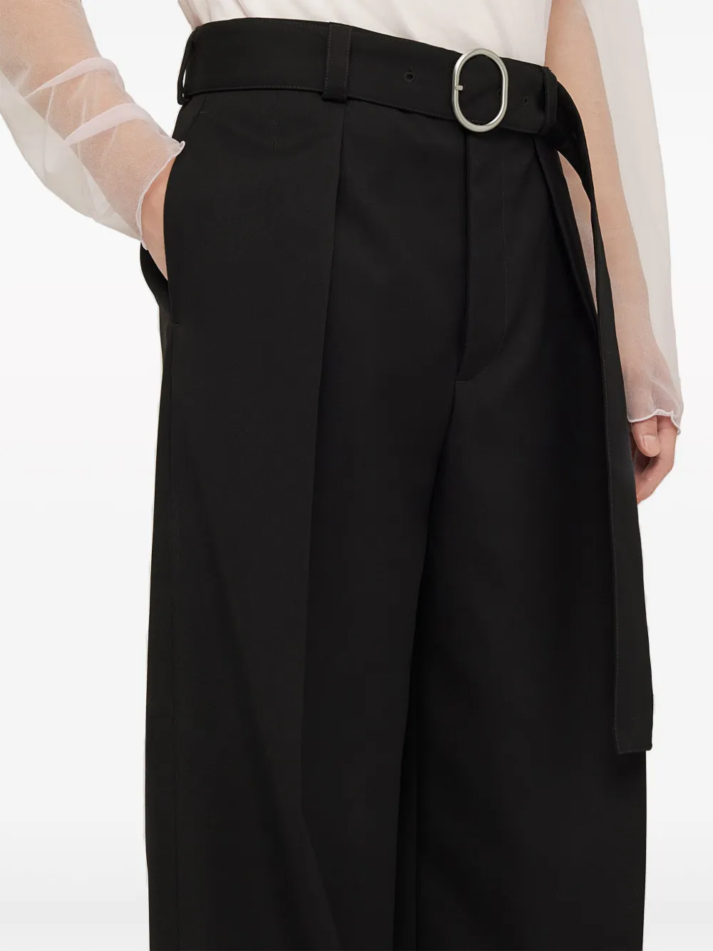 Shop Jil Sander Belted Wide-leg Wool Trousers In Black