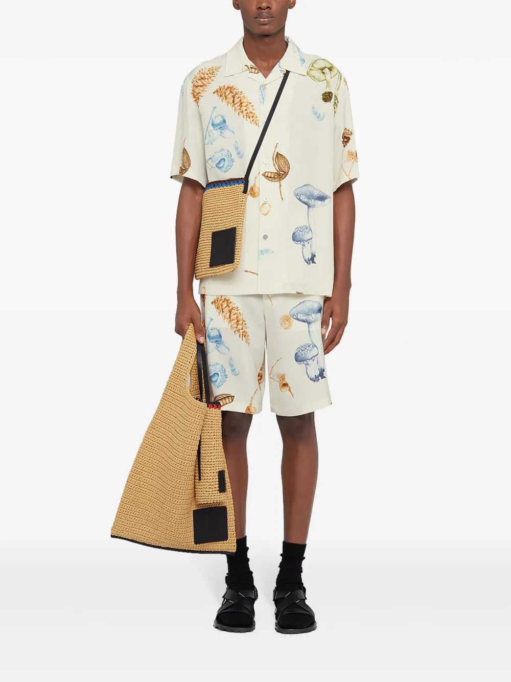 Jil Sander Overhemd met korte mouwen en print Beige