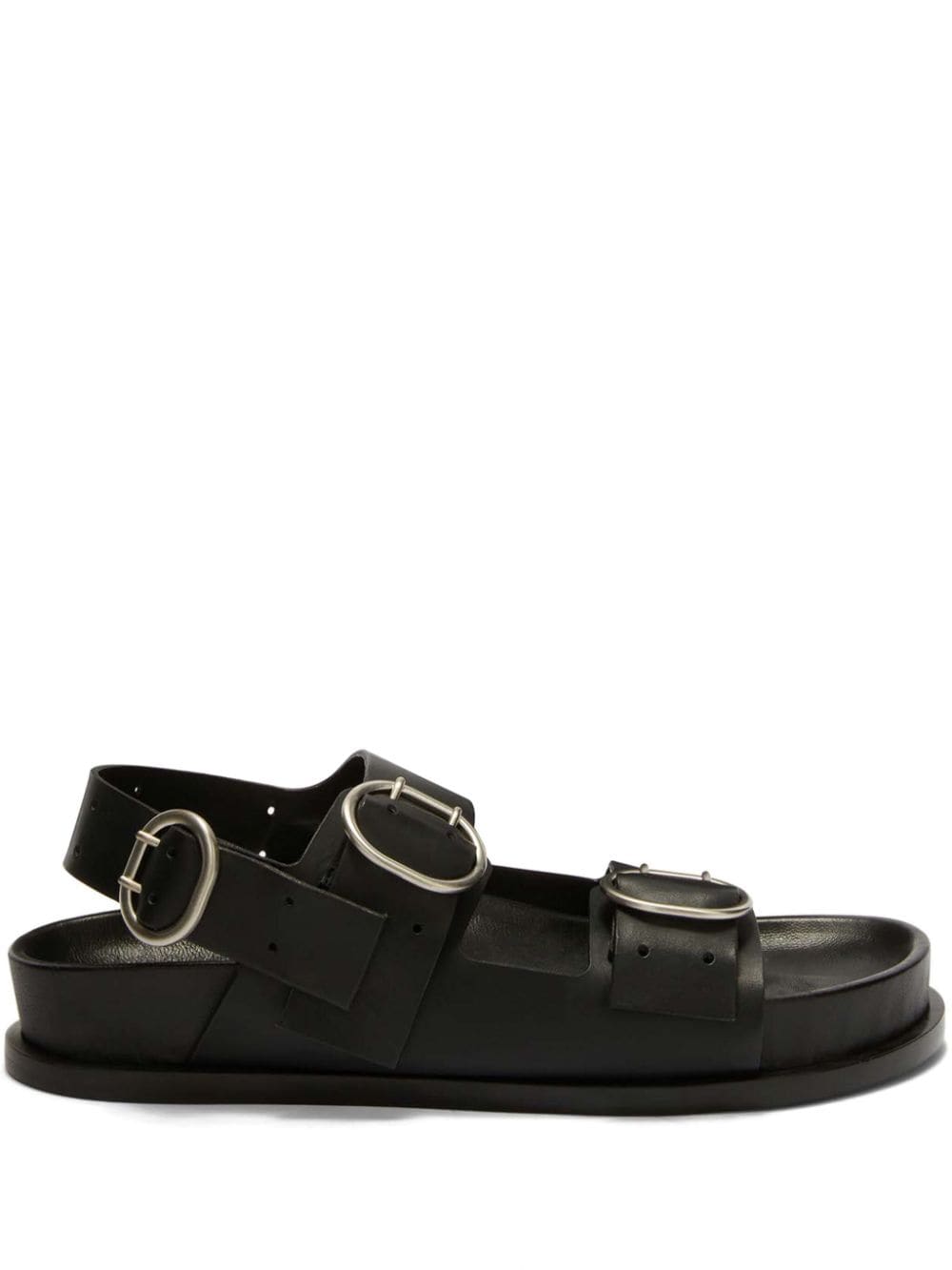 Shop Jil Sander Flat Buckled Leather Sandals In Black