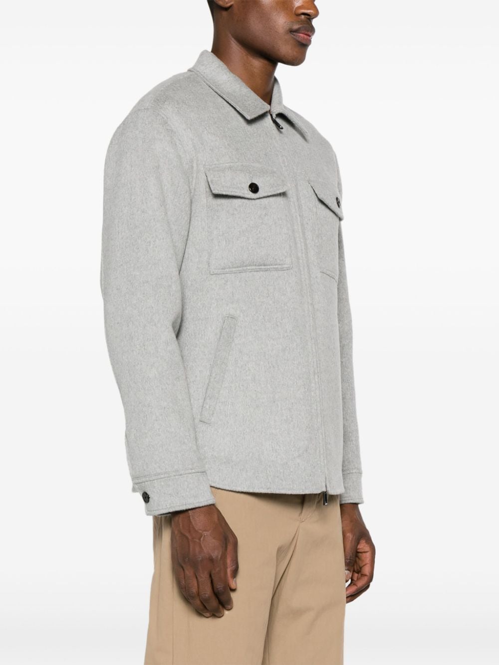 Shop Theory Zip-up Wool Blend Shirt Jacket In Grey