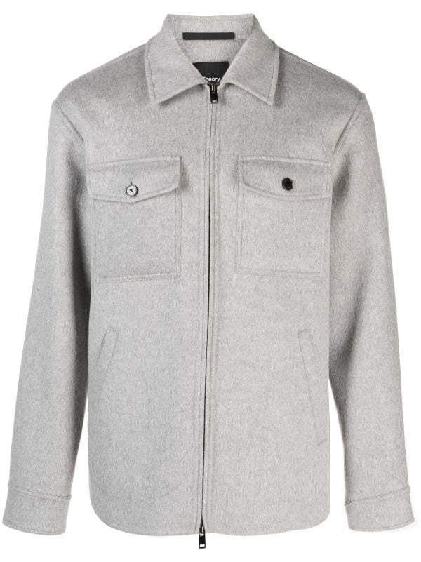 Theory zip-up Wool Blend Shirt Jacket - Farfetch