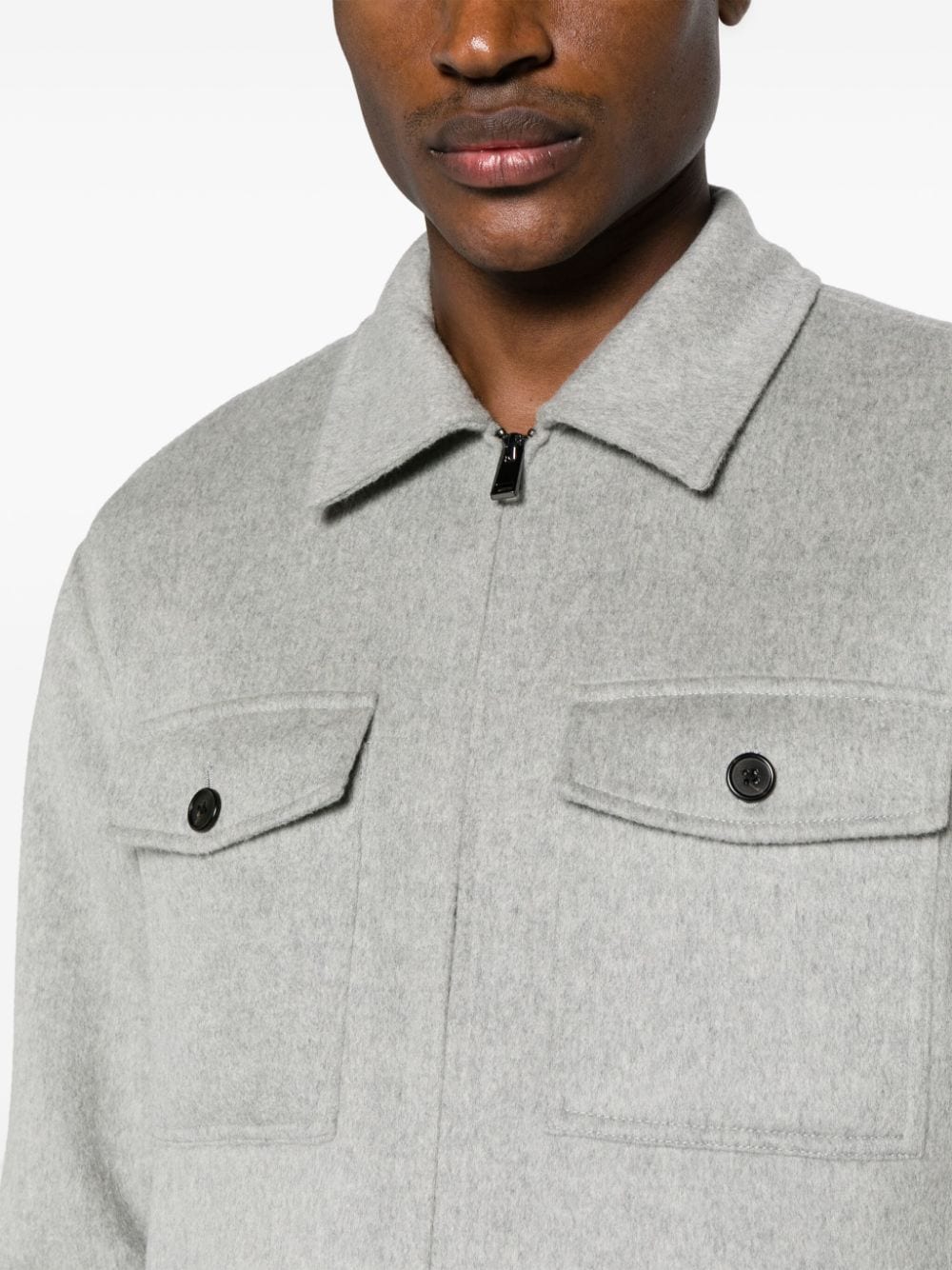 Shop Theory Zip-up Wool Blend Shirt Jacket In Grey
