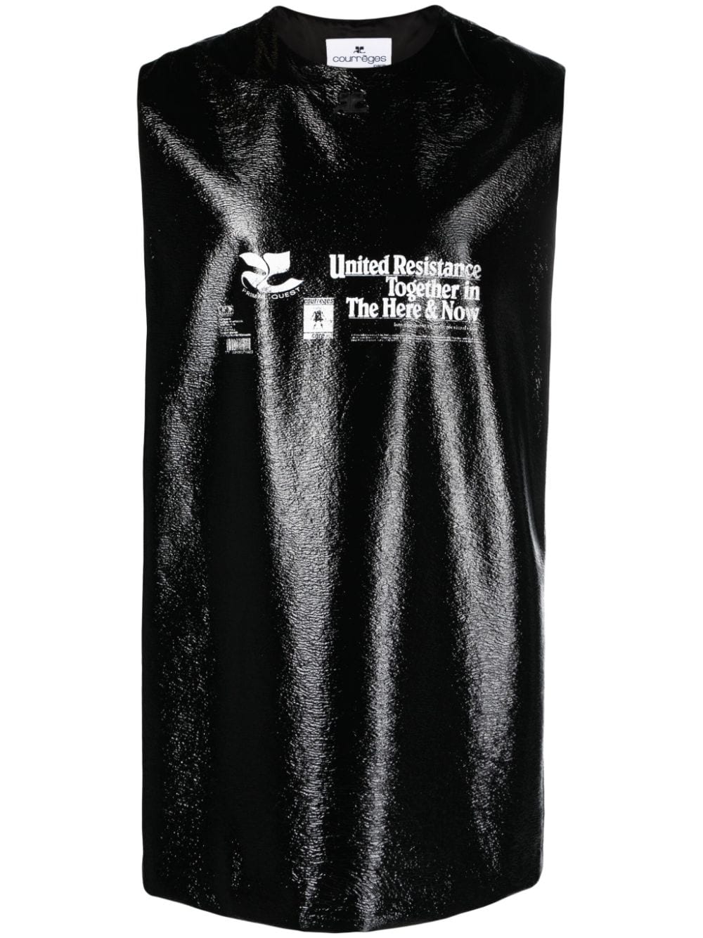 Courrèges Resistance-print High-shine Sleeveless Vest In Black