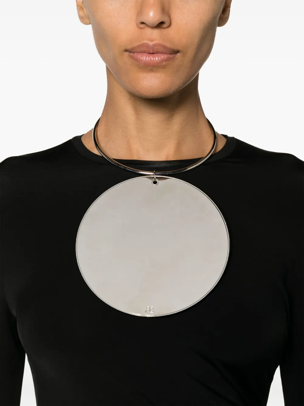 Shop Courrèges Circular-pendant Tube Necklace In Silver