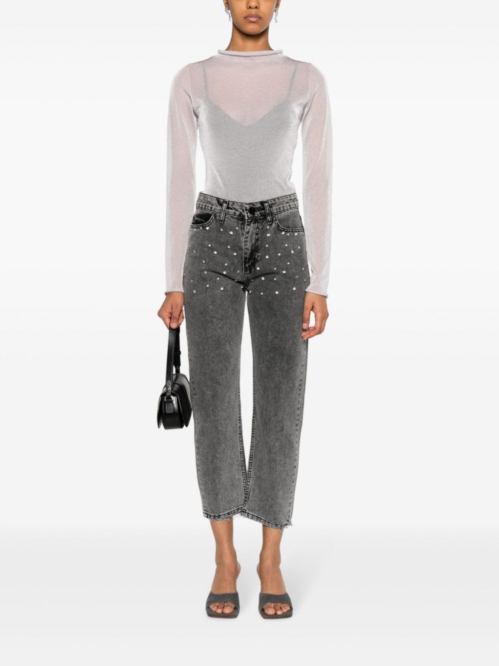 Shop Ana Radu Crystal-embellished High-rise Cropped Jeans In Grey