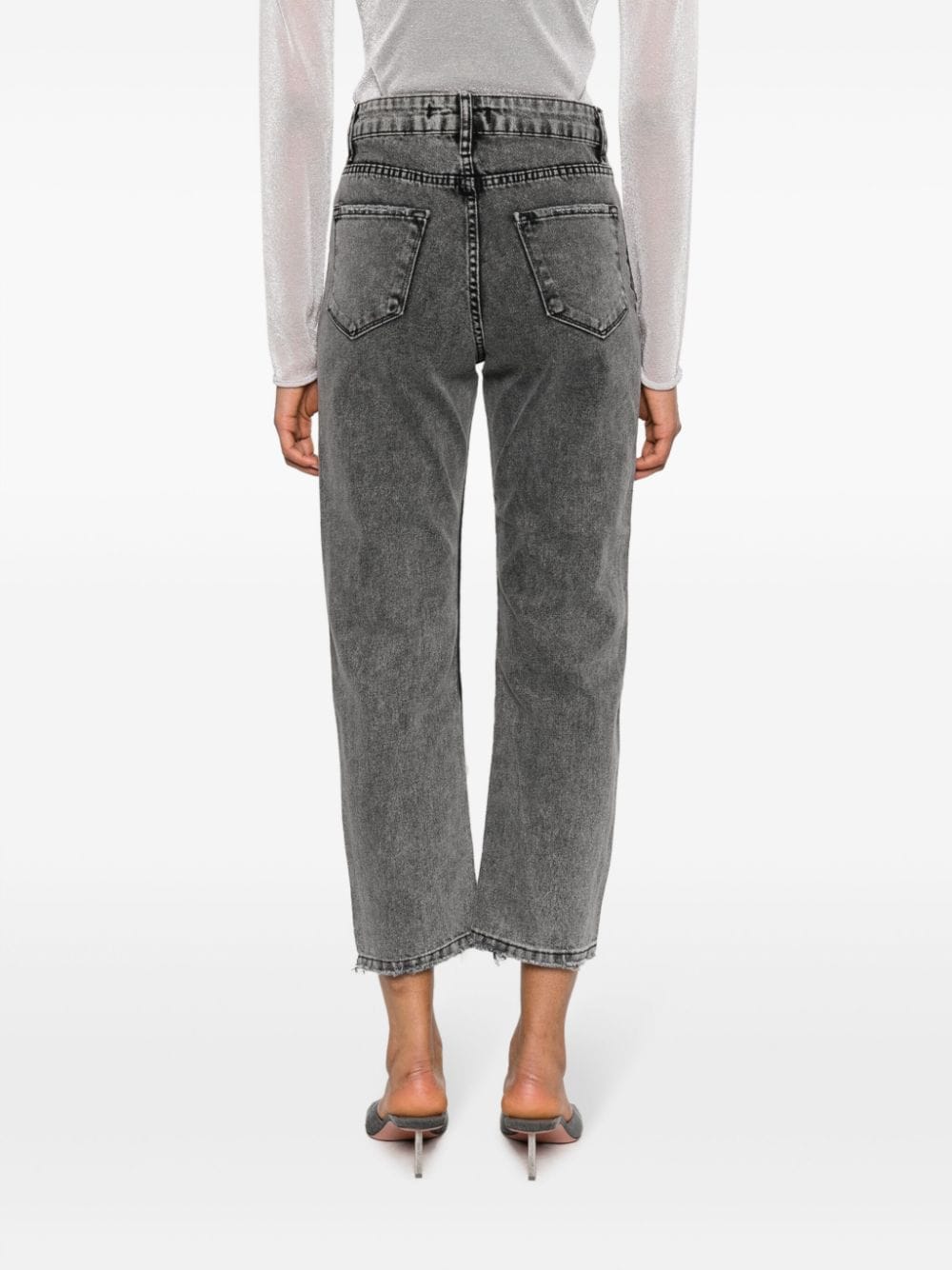 Shop Ana Radu Crystal-embellished High-rise Cropped Jeans In Grey