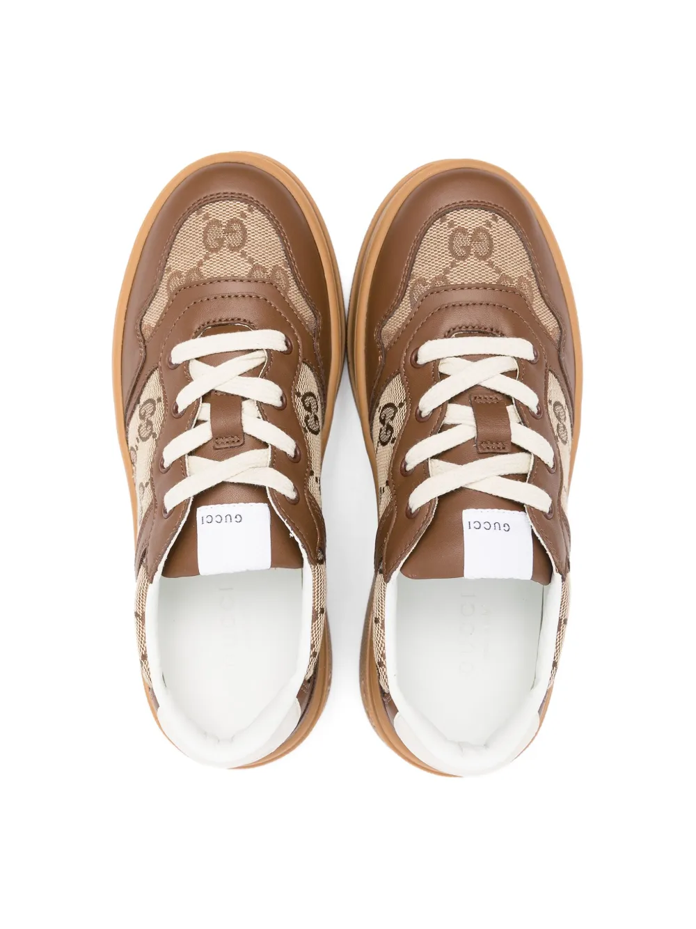 Shop Gucci Gg-canvas Leather Sneakers In 褐色