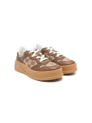 Gucci Kids GGキャンバス レザースニーカー | ブラウン | FARFETCH JP